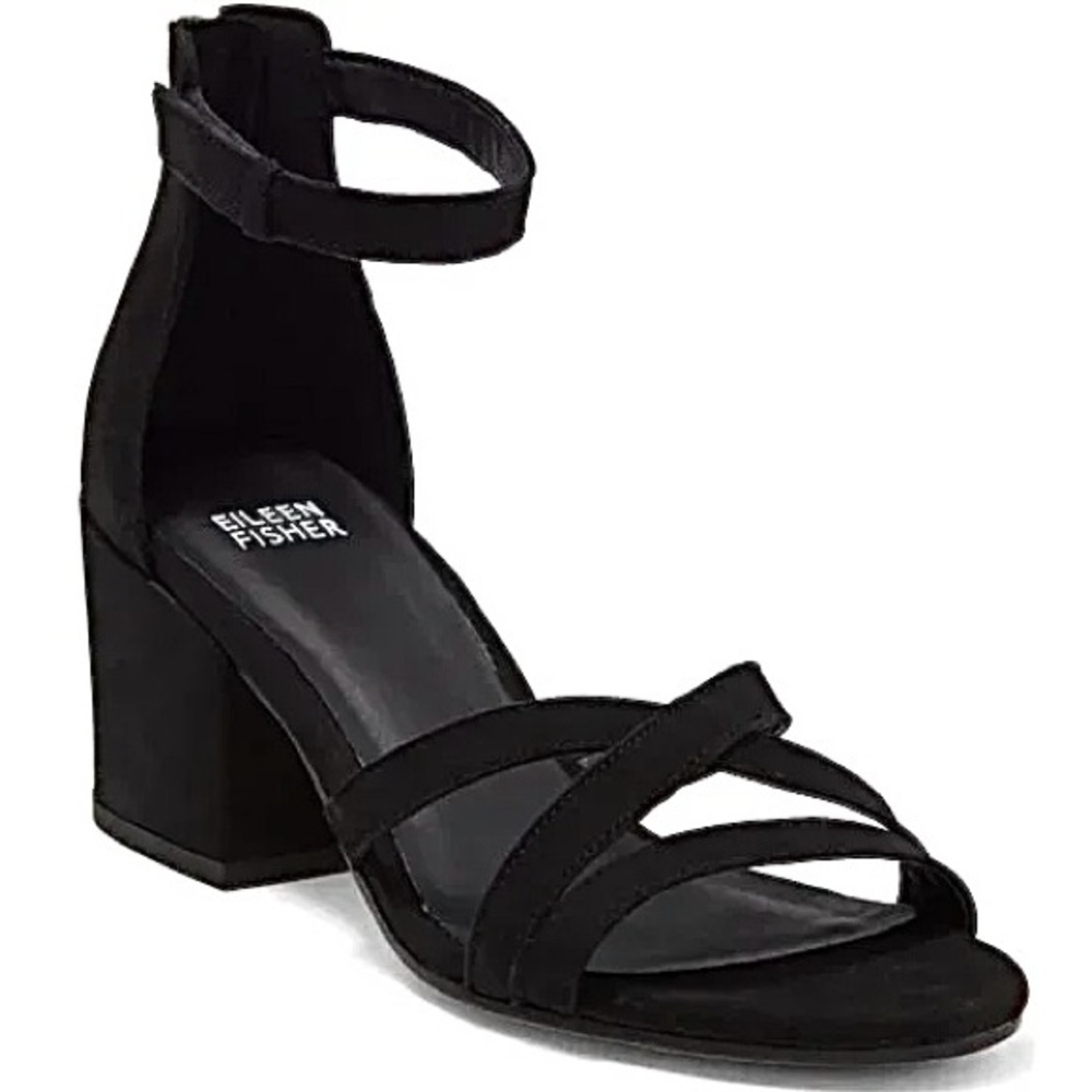 NWOB $140 Size 11 Eileen Fisher Jazzy Black Suede Cross Strap Block Heel Sandals